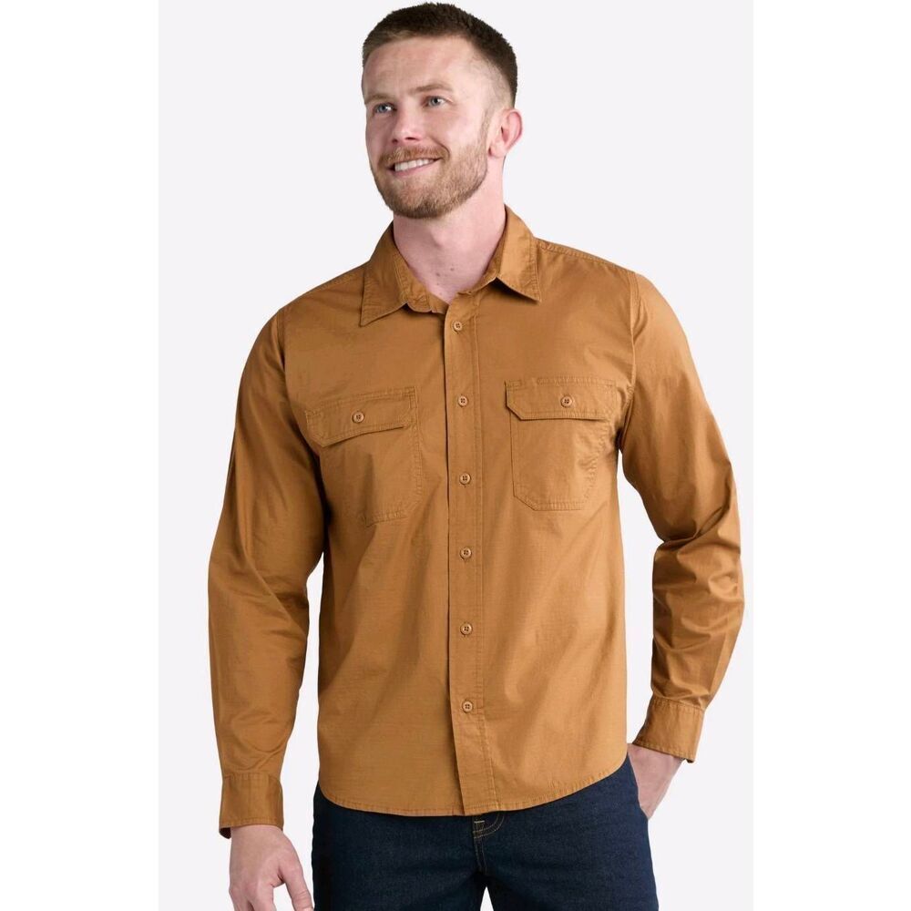 Brahma Ripstop Long Sleeve Button Up Shirt Trailblazer Brown Medium Utility Work